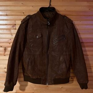 Men's Dark Brown Suede Bomber Jacket